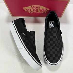 Vans Classic Slip-On Checkerboard Black Black Sneakers Women Size 9 Men Size 7.5